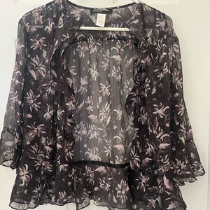 Jones New York 100% Silk floral cardigan style sheer blouse
